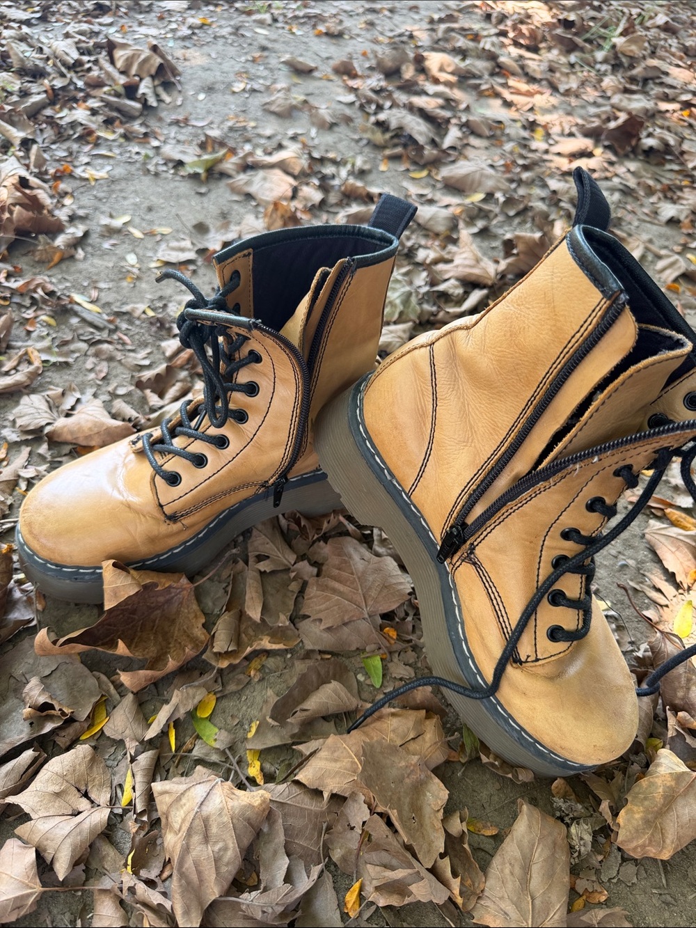 Roolee Tan Lace-Up Side-Zip Combat Boots